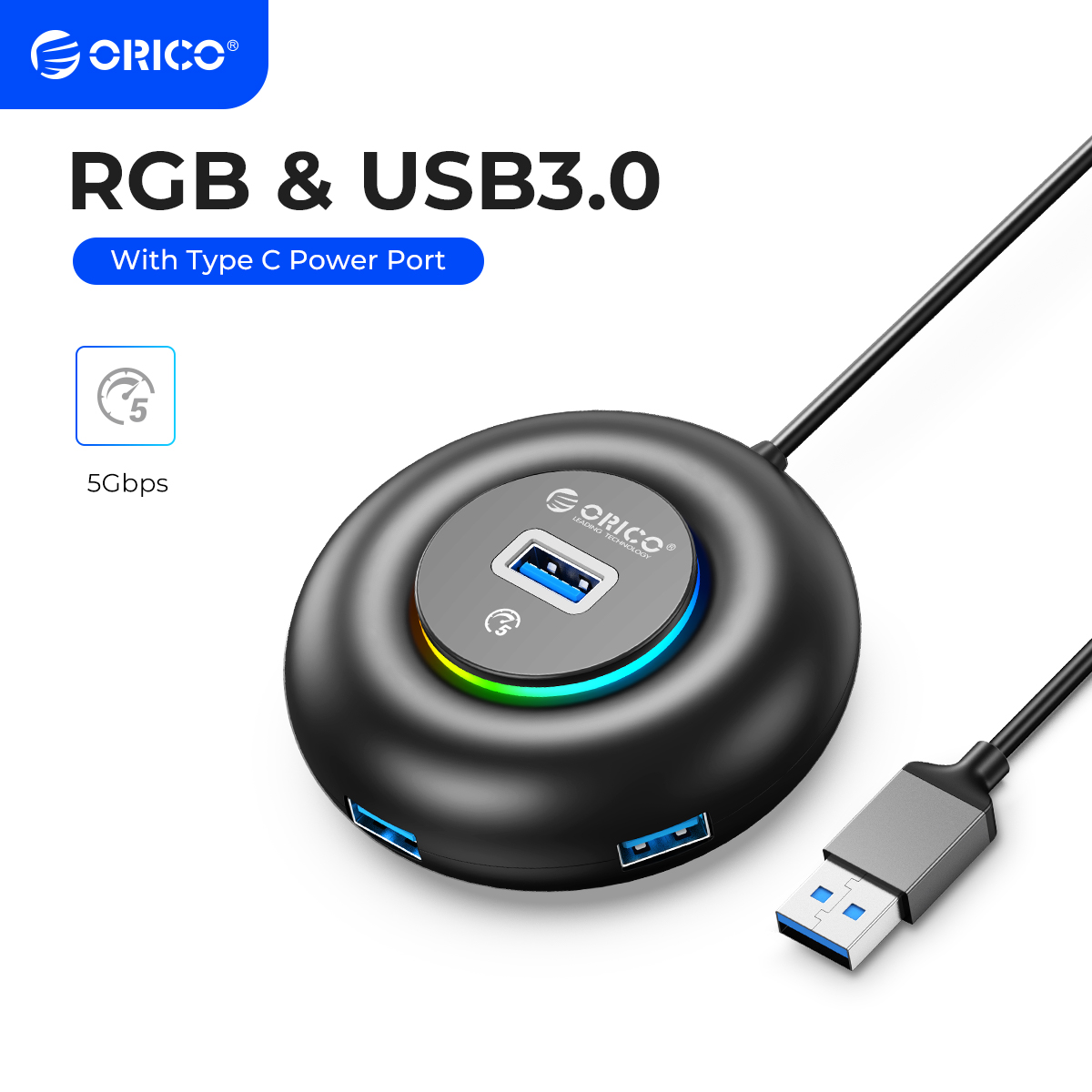 Desk Setup Hub - ORICO RGB USB3.0/Type-C HUB With Type