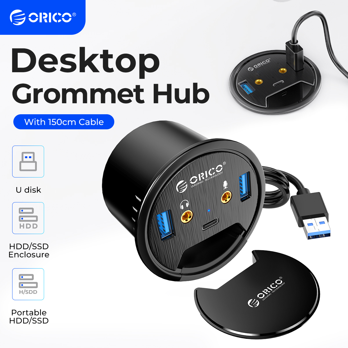 Desk Setup Hub - ORICO Desktop Grommet USB 3.0 HUB
