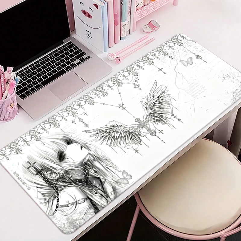 Desk Setup Carpet - Leather Mousepad Black White Anime Aesthetics