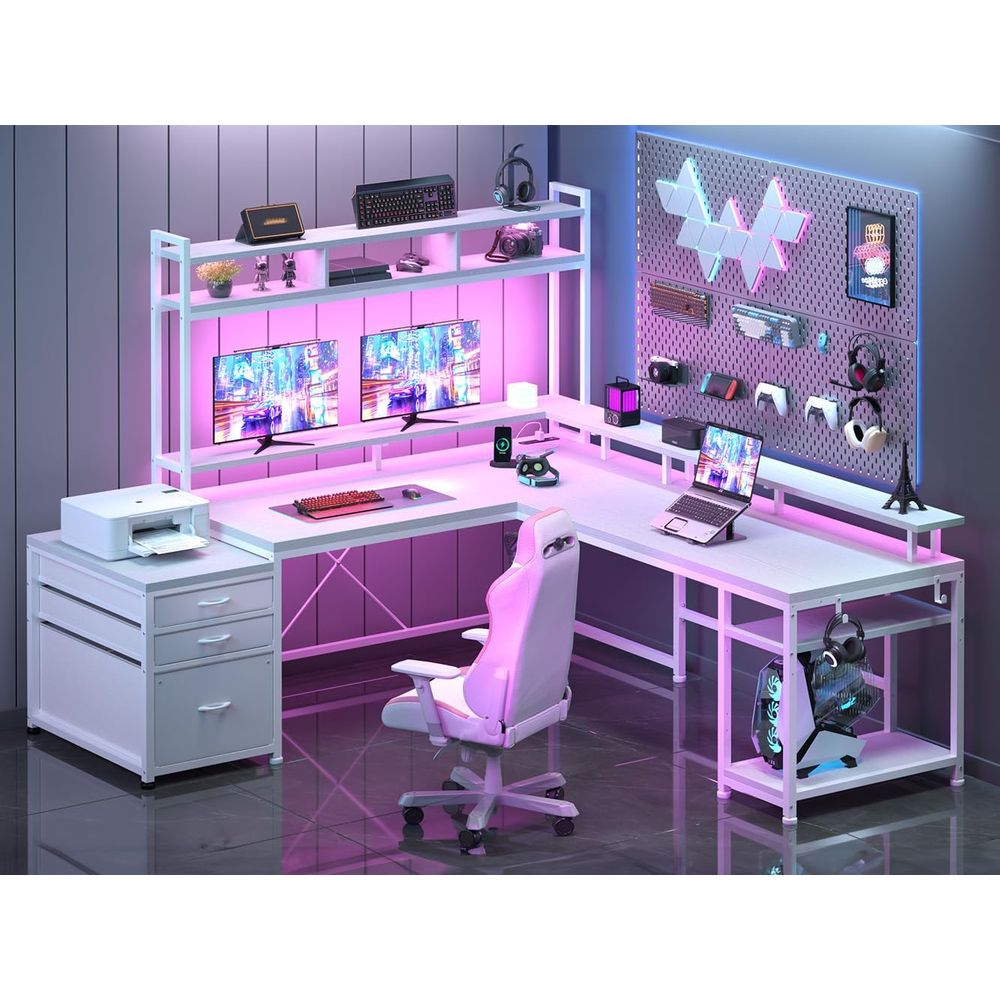 104-inch L-Shaped Desk for Dua - đánh giá và giá Desk Setup No Monitor