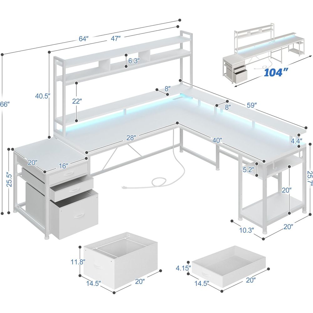 104-inch L-Shaped Desk for Dua - đánh giá và giá Desk Setup No Monitor
