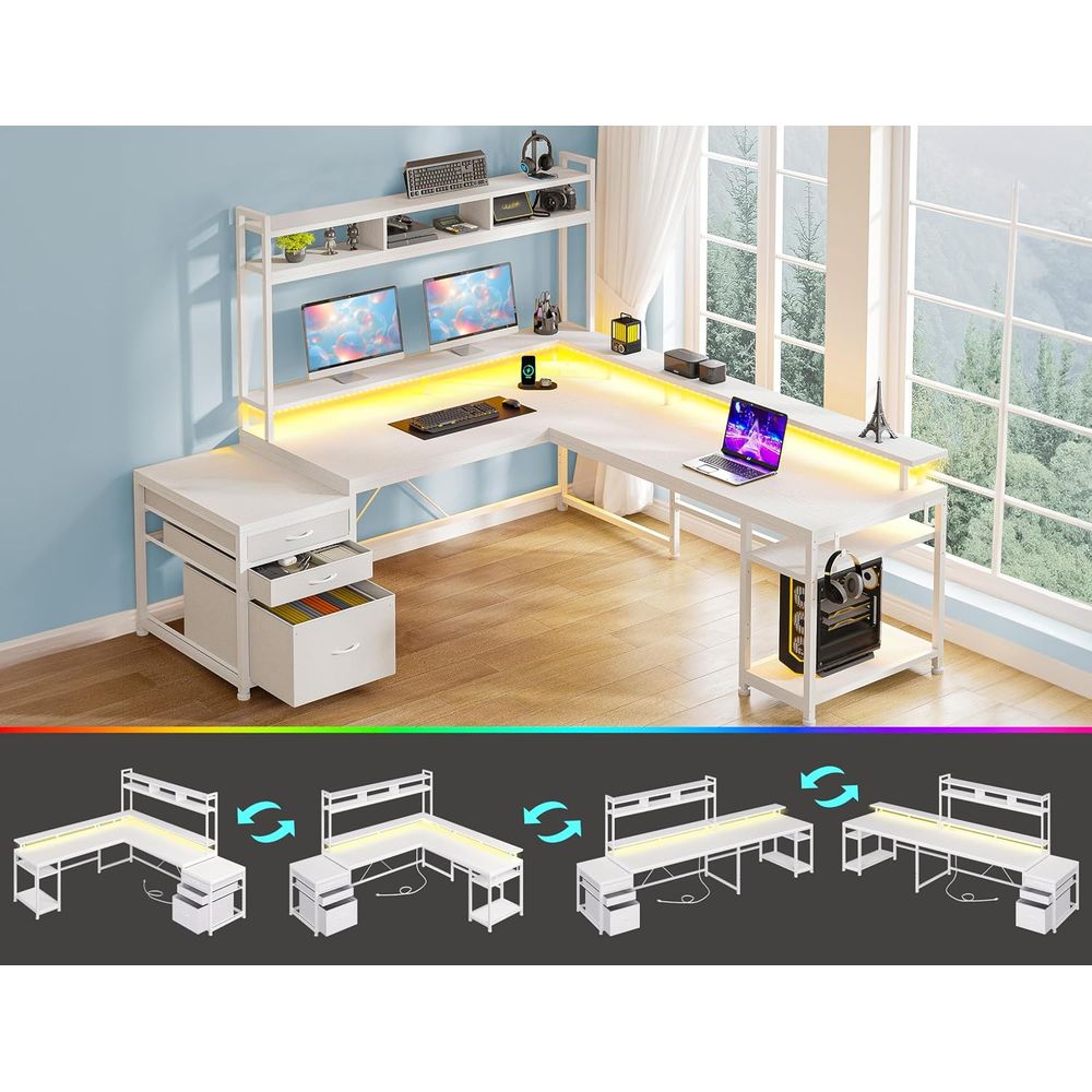 104-inch L-Shaped Desk for Dua - đánh giá và giá Desk Setup No Monitor