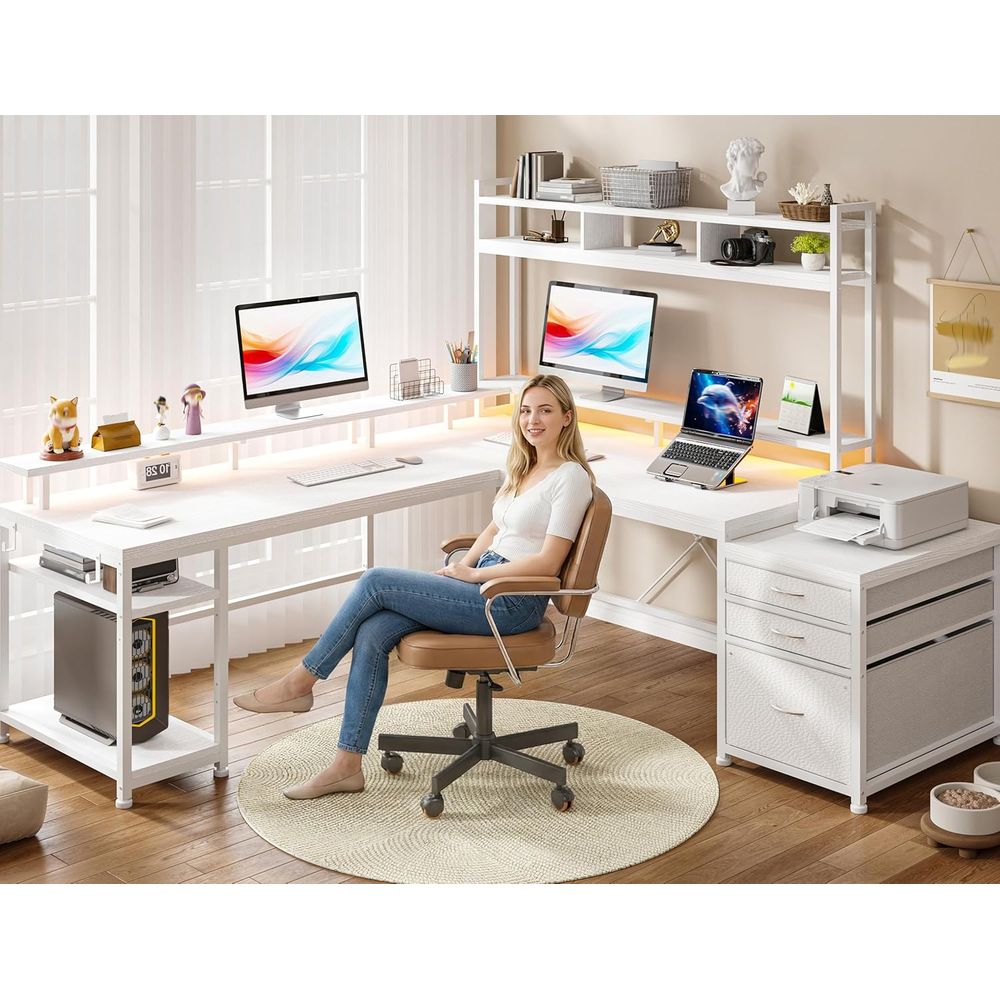 104-inch L-Shaped Desk for Dua - đánh giá và giá Desk Setup No Monitor