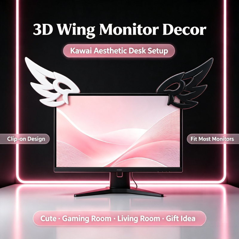 Kawaii 3D Wing Decor for Compu - đánh giá và giá Desk Setup No Monitor