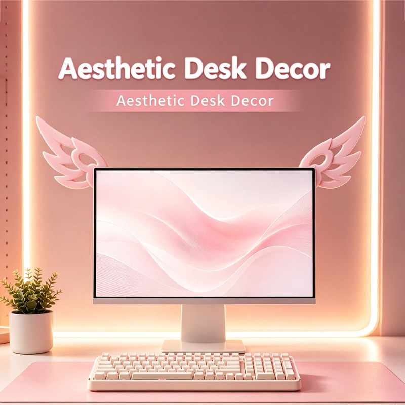 Kawaii 3D Wing Decor for Compu - đánh giá và giá Desk Setup No Monitor