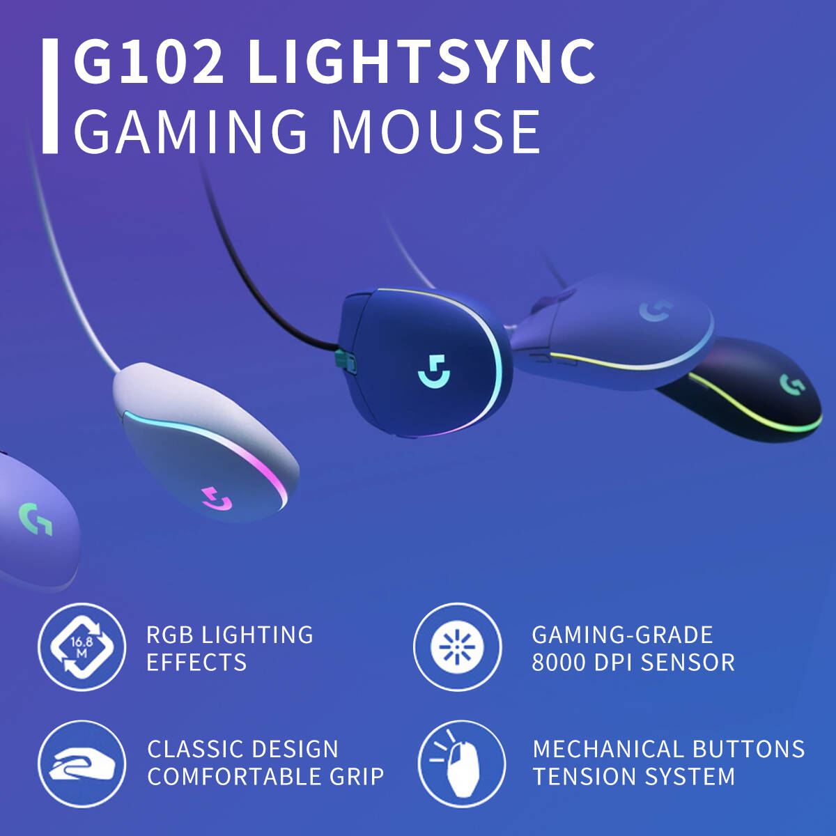 G102 Logitech G203 RGB Gaming  - đánh giá và giá Logitech Mouse G203