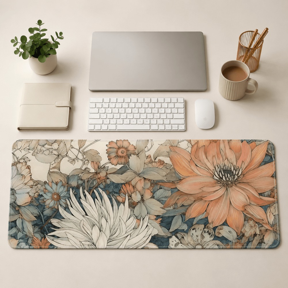 Retro floral table mat, featur - đánh giá và giá Desk Setup For Work