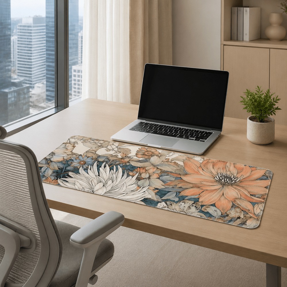 Retro floral table mat, featur - đánh giá và giá Desk Setup For Work