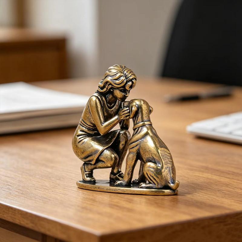 Brass Girl Dog Figure Home Des - đánh giá và giá Desk Setup Retro