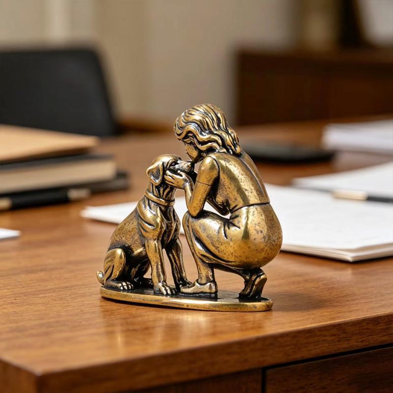 Brass Girl Dog Figure Home Des - đánh giá và giá Desk Setup Retro