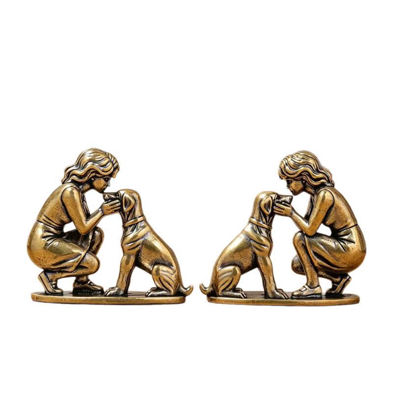 Brass Girl Dog Figure Home Des - đánh giá và giá Desk Setup Retro