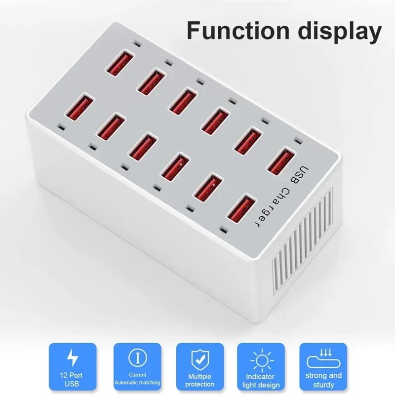 USB Charging Station 60W 12-Po - đánh giá và giá Desk Setup Hub