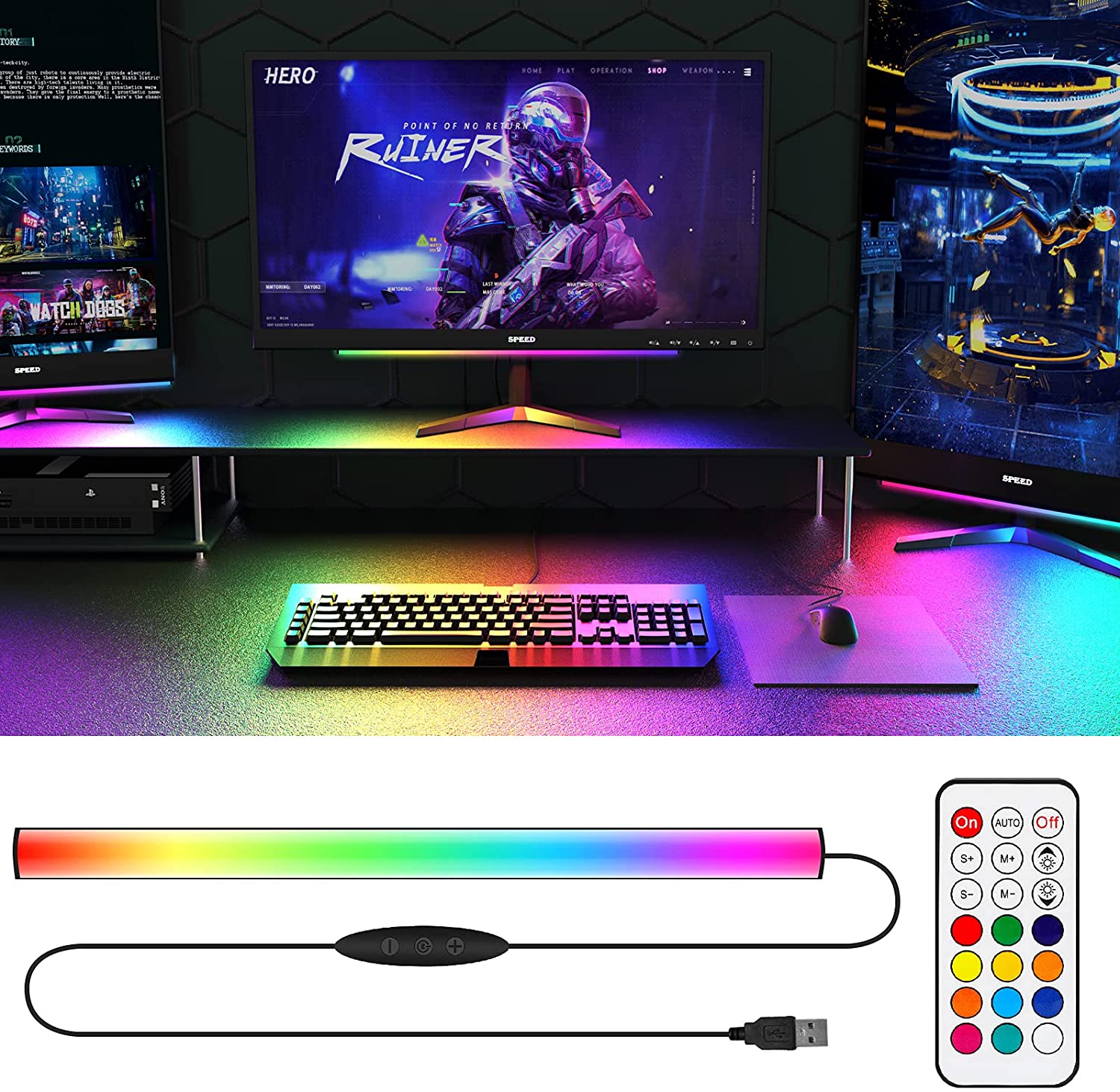 Under Monitor Light Bar RGB Dr - đánh giá và giá Desk Setup No Monitor